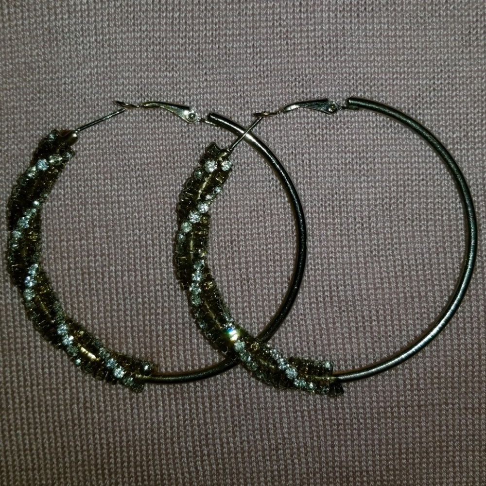 Large Rhinestone Hoop Earrings - Picture 2 of 4